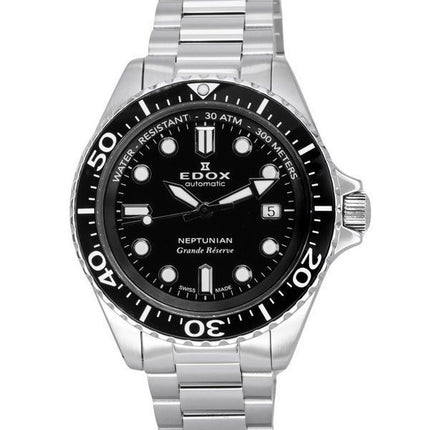 Montre pour homme Edox Neptunian Grande Reserve Date cadran noir automatique 80801 3NM NIN 300M