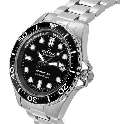 Montre pour homme Edox Neptunian Grande Reserve Date cadran noir automatique 80801 3NM NIN 300M