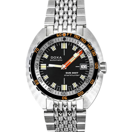 Montre de plongée automatique Doxa SUB 300T Sharkhunter en acier inoxydable, cadran noir, 840.10.101.10, 1 200 m, pour homme, avec bracelet supplémentaire