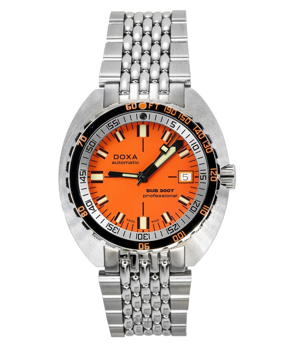 Montre de plongée automatique Doxa SUB 300T Aristera Professional à cadran orange 840.10.351.10 1200 m pour homme avec bracelet supplémentaire