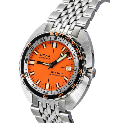 Montre de plongée automatique Doxa SUB 300T Aristera Professional à cadran orange 840.10.351.10 1200 m pour homme avec bracelet supplémentaire