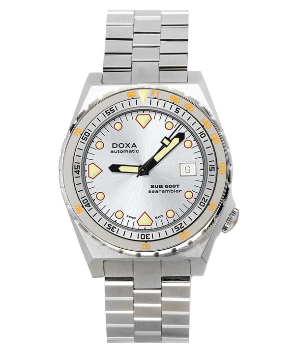 Montre de plongée automatique Doxa SUB 600T Searambler en acier inoxydable avec cadran blanc, 862.10.021.10, 600 m, pour homme