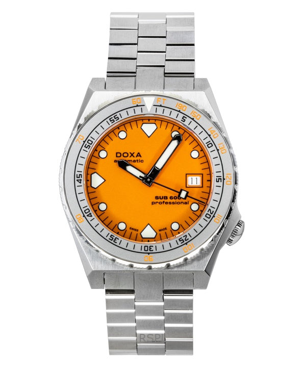 Montre de plongée automatique professionnelle Doxa SUB 600T pour homme, cadran orange, 862.10.351.10, 600 m, avec bracelets supplémentaires