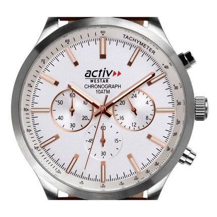 Montre pour homme Westar Activ Chronograph Bracelet en cuir Cadran argenté Quartz 90243STN627 100M