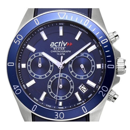 Montre pour homme Westar Activ Chronograph Bracelet en cuir Cadran bleu Quartz 90245STN144 100M