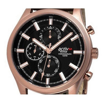 Montre pour homme Westar Activ Chronograph Bracelet en cuir Cadran noir Quartz 90253PPN623 100M