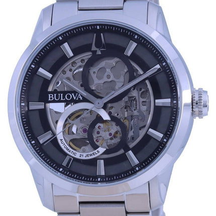Montre homme Bulova Classic Skeleton, cadran noir, acier inoxydable, automatique, référence 96A208, remise à neuf