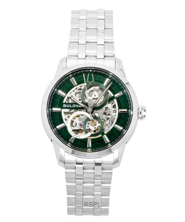 Montre homme Bulova Sutton en acier inoxydable vert squelette automatique 96A329