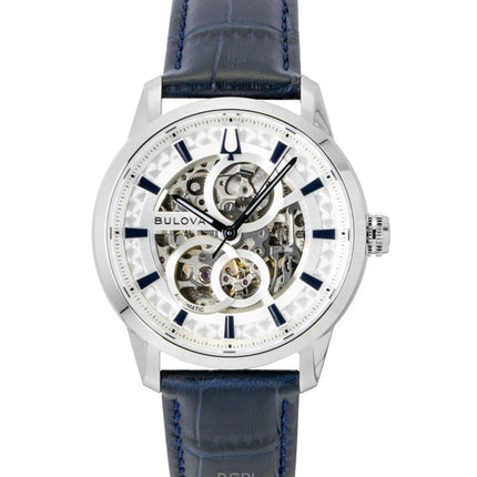 Montre homme Bulova Sutton à bracelet en cuir argenté squelette automatique 96A330