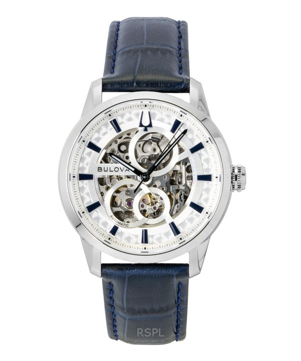 Montre homme Bulova Sutton à bracelet en cuir argenté squelette automatique 96A330