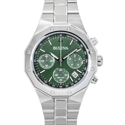 Montre homme Bulova Octagon Prestige Chronographe Acier inoxydable Cadran vert Quartz 96B409 100M