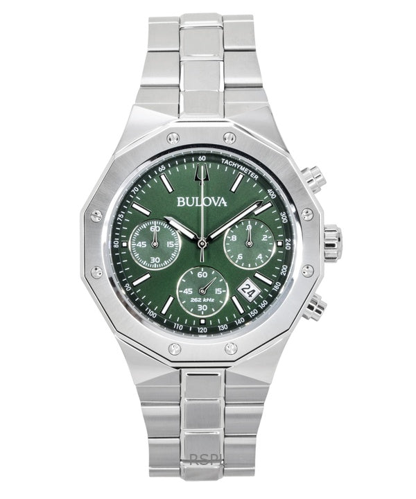 Montre homme Bulova Octagon Prestige Chronographe Acier inoxydable Cadran vert Quartz 96B409 100M