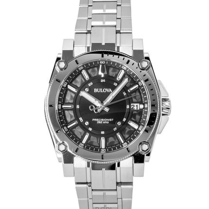 Montre Bulova Icon Precisionist pour homme, acier inoxydable, cadran noir, quartz, 96B417, 100 m