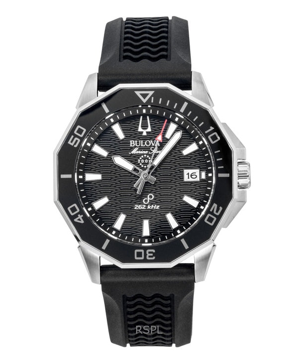 Montre homme Bulova Marine Star Precisionist, bracelet en silicone, cadran noir, mouvement à quartz, étanche à 200 m (référence 96B432).