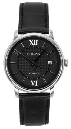 Montre Homme Bulova Analogique Hudson Bracelet Cuir Cadran Noir Automatique 96B441