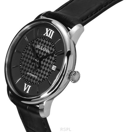 Montre Homme Bulova Analogique Hudson Bracelet Cuir Cadran Noir Automatique 96B441