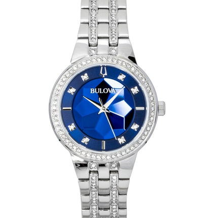 Montre femme Bulova Phantom Crystal en acier inoxydable, cadran bleu, mouvement à quartz 96L276