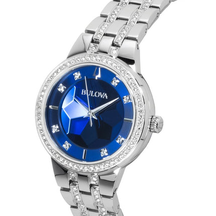 Montre femme Bulova Phantom Crystal en acier inoxydable, cadran bleu, mouvement à quartz 96L276
