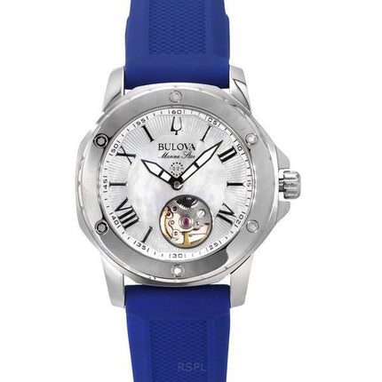 Montre pour femme Bulova Marine Star avec bracelet en silicone et cadran en nacre automatique 96L324 100M