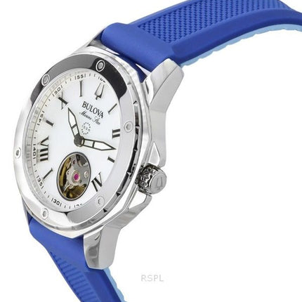 Montre pour femme Bulova Marine Star avec bracelet en silicone et cadran en nacre automatique 96L324 100M