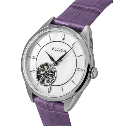 Montre automatique pour femme Bulova Sutton, bracelet en cuir, cadran en nacre, cœur ouvert, 96L339