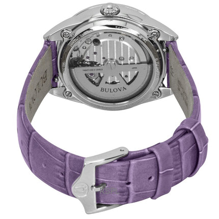 Montre automatique pour femme Bulova Sutton, bracelet en cuir, cadran en nacre, cœur ouvert, 96L339
