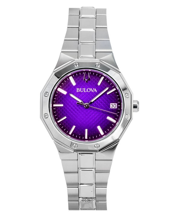 Montre femme Bulova Prestige en acier inoxydable, cadran violet, quartz, 96M168, 100 m