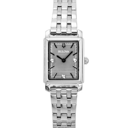 Montre femme Bulova Sutton 96P252, acier inoxydable, cadran gris nacre, ornée de diamants et à quartz.