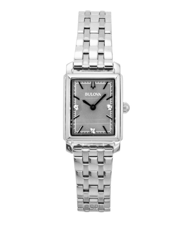 Montre femme Bulova Sutton 96P252, acier inoxydable, cadran gris nacre, ornée de diamants et à quartz.