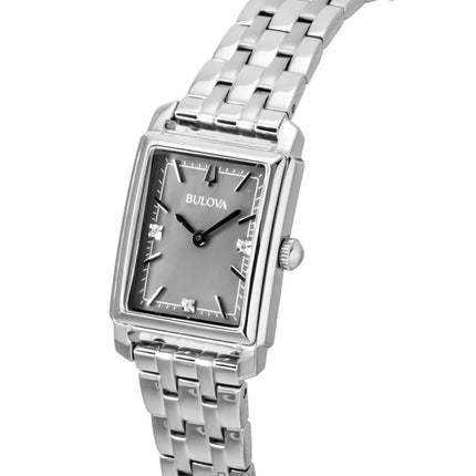 Montre femme Bulova Sutton 96P252, acier inoxydable, cadran gris nacre, ornée de diamants et à quartz.