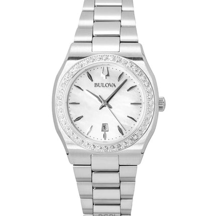 Montre femme Bulova Surveyor Diamond en acier inoxydable et nacre, cadran à quartz 96R245