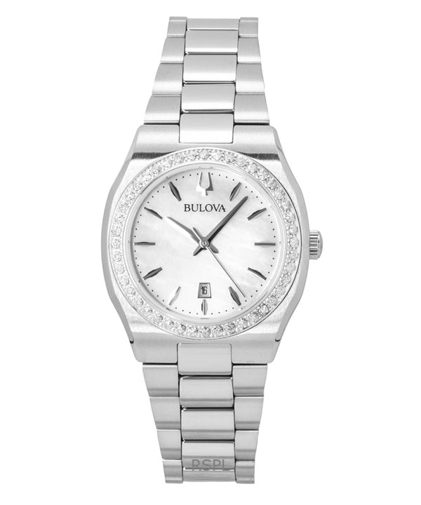 Montre femme Bulova Surveyor Diamond en acier inoxydable et nacre, cadran à quartz 96R245