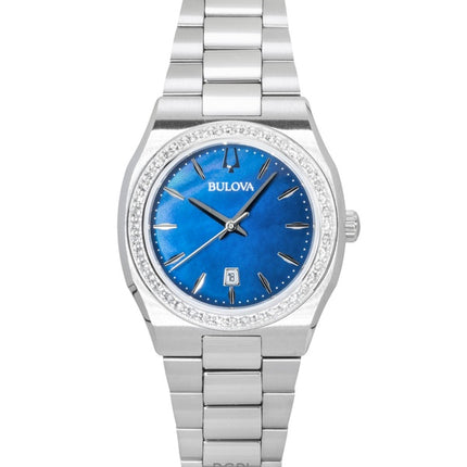 Montre femme Bulova Surveyor en acier inoxydable avec accents de diamants et cadran en nacre bleue (96R246)