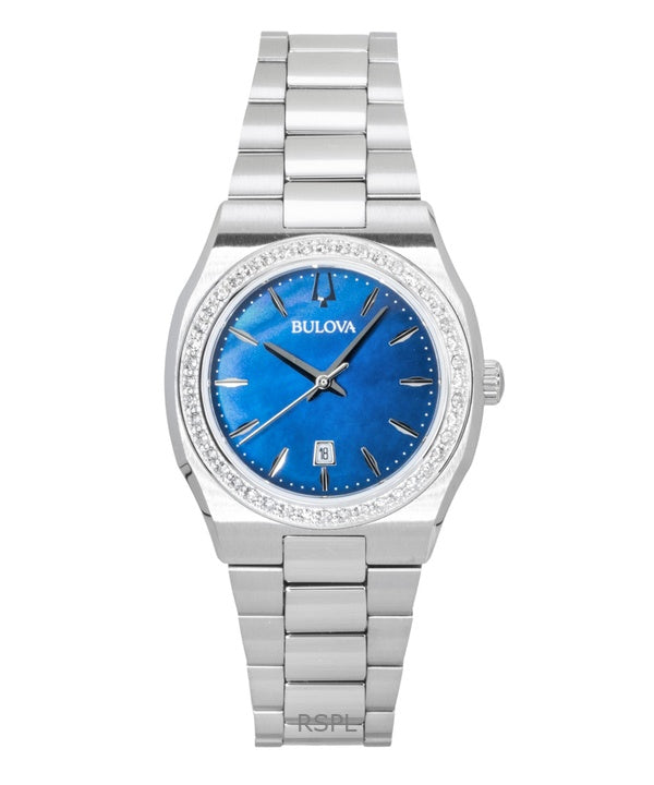Montre femme Bulova Surveyor en acier inoxydable avec accents de diamants et cadran en nacre bleue (96R246)