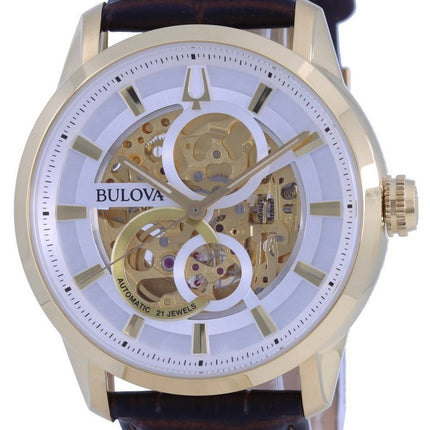Montre homme Bulova Classic Sutton Skeleton, cadran blanc, bracelet cuir, automatique 97A138, remise à neuf