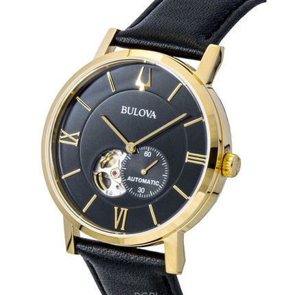 Montre homme Bulova American Clipper, bracelet cuir, cadran noir, automatique, référence 97A154