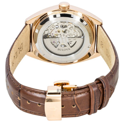 Montre homme Bulova Surveyor, bracelet en cuir, cadran squelette argenté, automatique 97A175