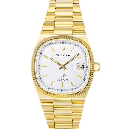 Montre Bulova Super Seville pour homme, acier inoxydable doré, cadran blanc, quartz, 97B223