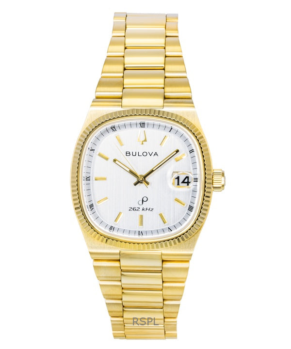 Montre Bulova Super Seville pour homme, acier inoxydable doré, cadran blanc, quartz, 97B223