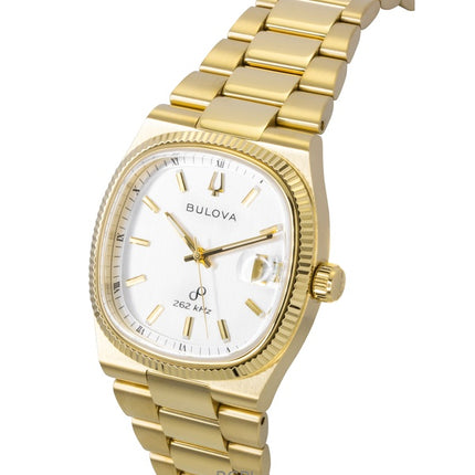 Montre Bulova Super Seville pour homme, acier inoxydable doré, cadran blanc, quartz, 97B223