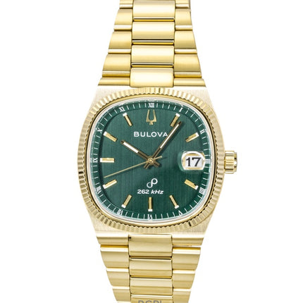 Montre homme Bulova Super Seville en acier inoxydable doré, cadran vert, mouvement à quartz 97B237