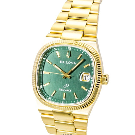 Montre homme Bulova Super Seville en acier inoxydable doré, cadran vert, mouvement à quartz 97B237