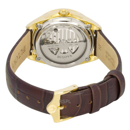 Montre automatique pour femme Bulova Sutton, bracelet en cuir, cadran en nacre, cœur ouvert, 97L179