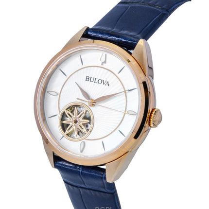 Montre automatique pour femme Bulova Sutton, bracelet en cuir, cadran en nacre, cœur ouvert, 97L180