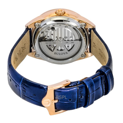 Montre automatique pour femme Bulova Sutton, bracelet en cuir, cadran en nacre, cœur ouvert, 97L180