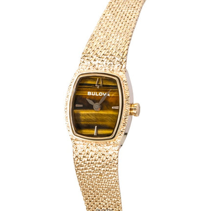 Montre femme Bulova Goddess Of Time en acier inoxydable doré rose, cadran marron, mouvement à quartz 97L185