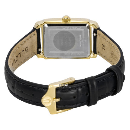 Montre femme Bulova Sutton 97P166, bracelet en cuir, cadran en nacre et diamants, mouvement à quartz.