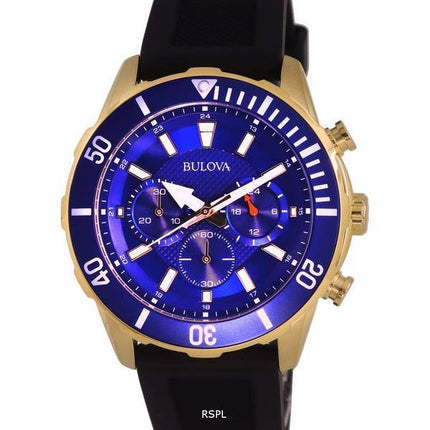 HORS Montre pour homme Bulova Sport chronographe en silicone avec cadran bleu et quartz 98A244 100M
