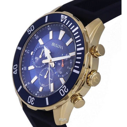 HORS Montre pour homme Bulova Sport chronographe en silicone avec cadran bleu et quartz 98A244 100M
