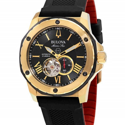 Montre homme Bulova Marine Star Open Heart à cadran noir, automatique, étanche à 200 m, remise à neuf